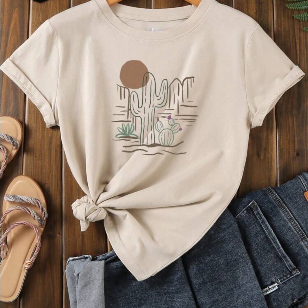 SHEIN Tan Desert Cactus Tee